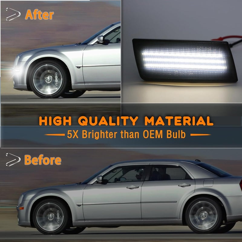ZDEERAOTO 2pcs LED Front Fender Side Marker Lights Kit for Chrysler 300 2004-2014,Smoked Lens Side Bumper Marker Lamps,for Chrysler Amber LED Turn Signal Lamps (White Light) - Image 3